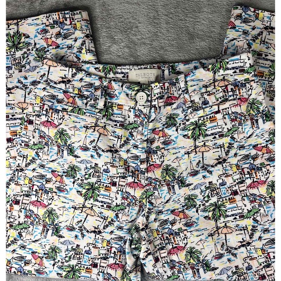 Talbots Petite Ankle Pants Beach Town Print Colorful Cotton Casual Ladies - Picture 2 of 9